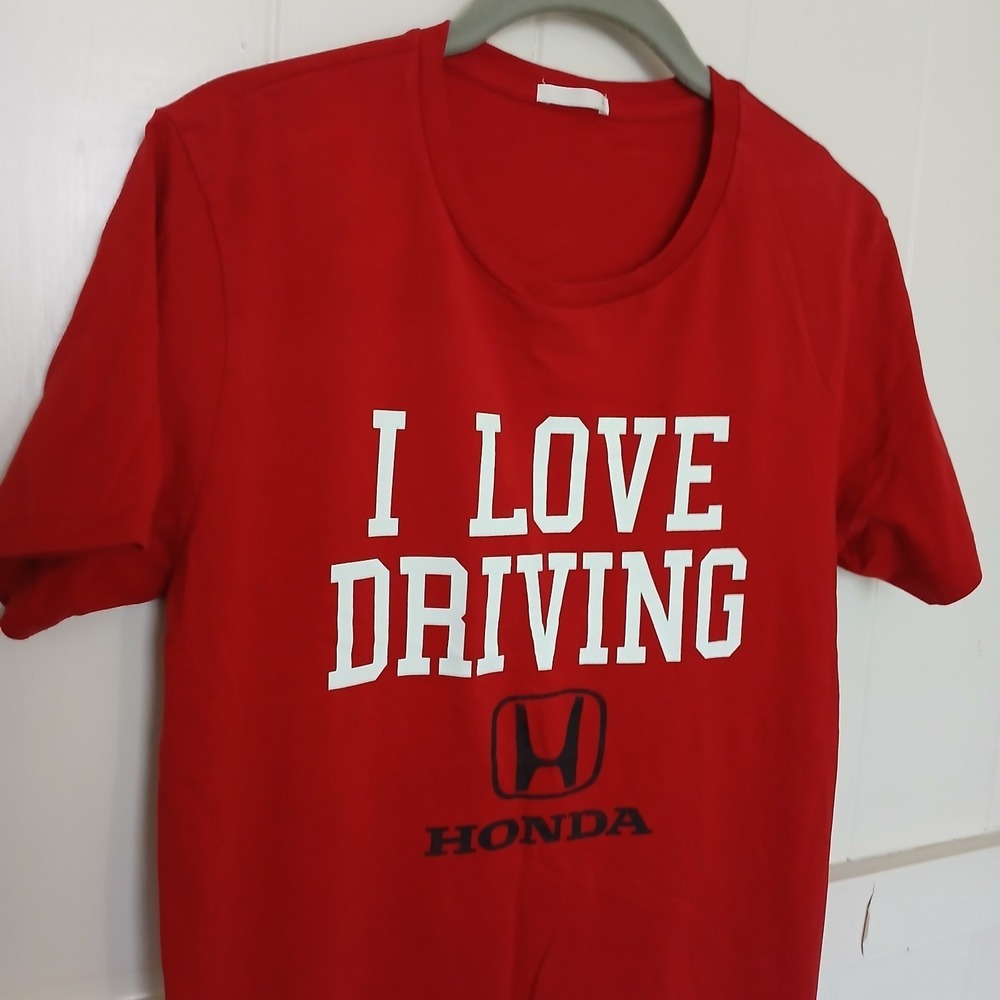 Honda × GU T-Shirt I Love Driving HONDA Men's Medium Red Graphic‎ Logo Spell Out